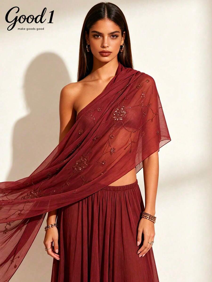1pc High-End Starry Embroidered Shawl, Middle Eastern Muslim Headscarf, Wedding & Formal Event Accessory