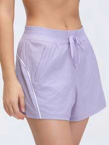 KyrLssu Minimalistische Farbblock-Linien-Freizeithose, elastischer Bund, lockerer Schnitt, geeignet für verschiedene Stile und tägliche Kleidung - Violett - Übersicht 6