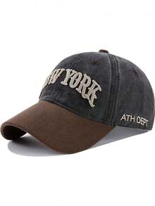 1pc NEW YORK Letter 3D Embroidered Baseball Cap, Unisex Couple Style, Washed Contrast Color Design Hat, Adjustable Hat Circumference, Fashion Casual Soft Top Curved Brim Cap - Multicolor - View 3