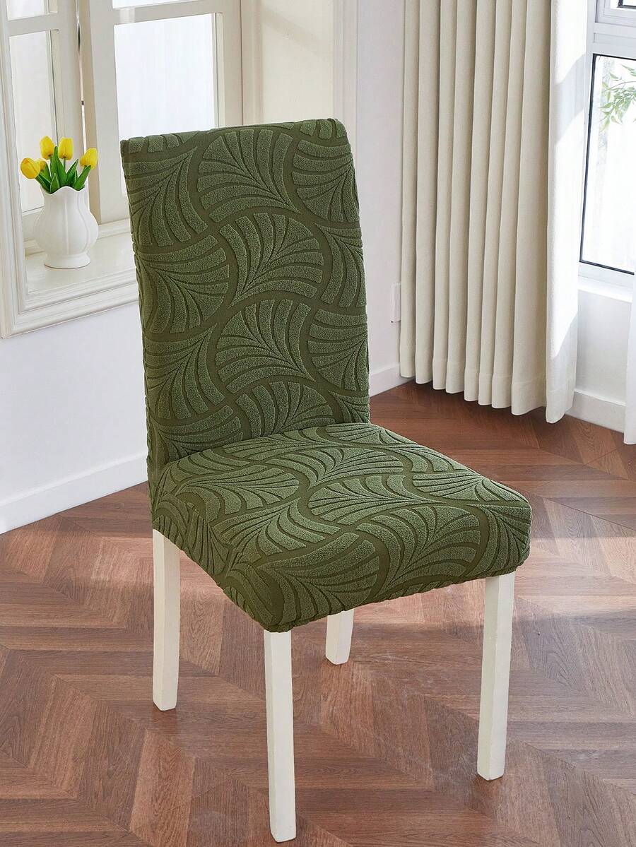 1/2/4/6pcs Jacquard Elastic Dining Chair Cover Set, Dark Color Full Coverage Stretch Chair Slipcover, Washable Soft Lambswool Chair Protector, Suitable For Kitchen, Dining Room, Party, Wedding - Green - View 1