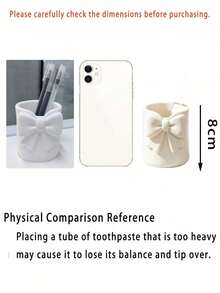 1pc Cream Style Bow Mini Toothbrush Cup, Cute Desktop Storage Box, Multi-Functional Toothbrush & Toothpaste Holder, Mini Vase Small Potted Plant Decor, Bathroom Vanity Desktop Organizer, Dorm Home Decor, Makeup Brush Holder - Multicolor - View 4