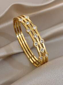 18K Golden Plated Irregular Geometry Bangle Bracelet Sets For Women Stainless Steel Bracelet For Party Festival Birthday Holiday Season Jewelry Gifts - Multicolor - View 12