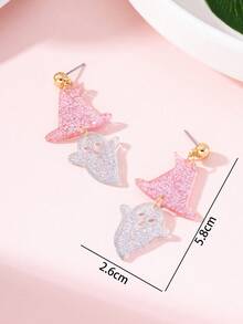 1 par de pendientes de joyería de moda para mujer con diseño de fantasma y sombrero de bruja brillante de Halloween, regalo perfecto para fiestas festivas - Multicolor - Ver 4