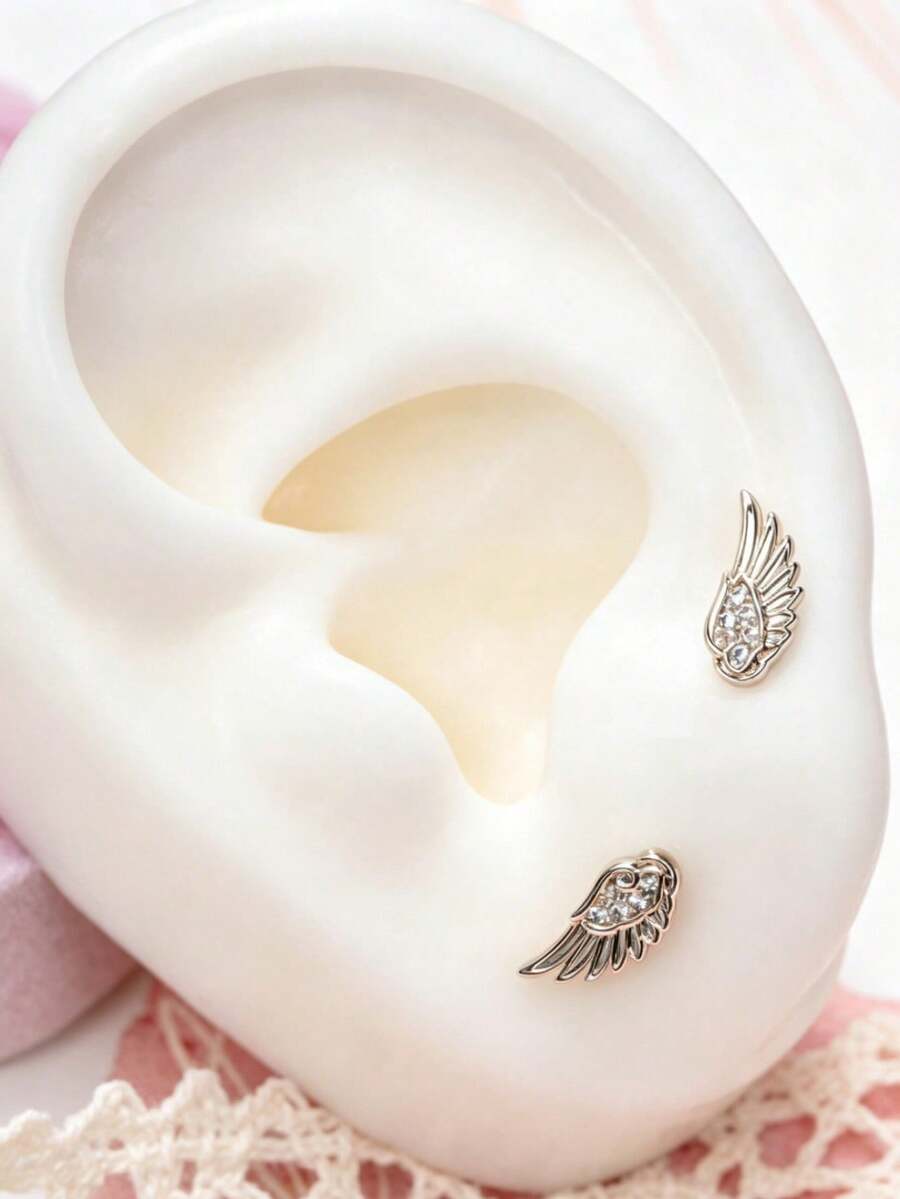 1 Set ( + Right Wing) Hypoallergenic Soft Punk Angel Wing Design Earrings, Suitable For Couples Ear Piercing, Angel Wings Earrings For Men And Women