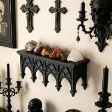 1pc Gothic Style Embossed Wall Hanging Shelf, Retro Dark Decor Wall Mounted Display Rack, Niche Art Candle & Storage Holder, 3D Printed Intricate Floral Carving, For Study, Bedroom, Entryway - 1PC - View 6