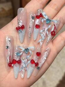 1件裝藝術美甲模具 甜美櫻桃蝴蝶結 3D可佩戴美甲飾品，美甲師必備工具，矽膠美甲模具 - 無色 - 查看 6