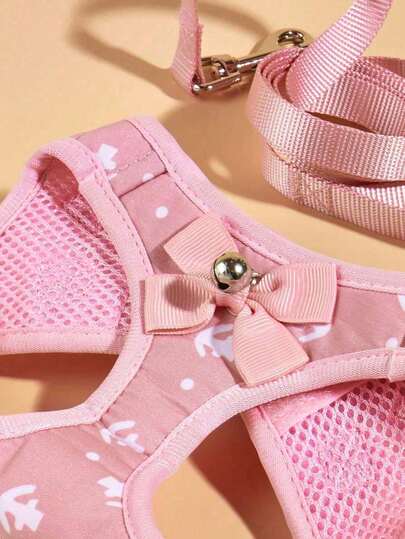 1Pc Cute Pink Bow Pet Harness With Leash, Escape-Proof Wearable Strap, Stylish Pet Outfit For Small Cats And Puppies