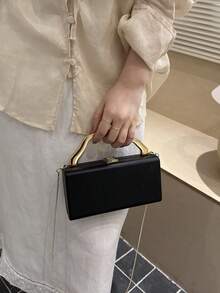 輕奢小眾高端女款方盒包，大容量斜挎包，通勤小方包 - 黑色 - 查看 2