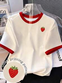 Short-Sleeved T-Shirt With Bow Print, Loose Fit, For Spring/Summer, For Casual Wear - 多色 5 - 查看 1