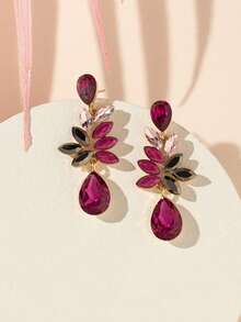 1 Pair Women's Teardrop Shaped Colorful Floral Diamond Earrings Suitable For Outings - Rose Red - E036 - View 2
