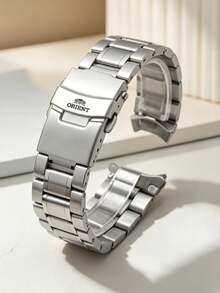 Men's Mechanical Watch Universal Stainless Steel Strap, Brushed & Polished Finish Solid Link Design, Folding Clasp Quick Release Universal Replacement Strap, Compatible With Oriental Double Lion Models - Silver - View 5