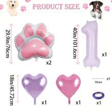 40-Inch Cream Purple Number (1-9) Aluminum Foil Balloons Set For Pet Themed Birthday Parties, Including Pink Paw-Shaped Heart Balloons, 1 Roll Of Purple Ribbons, And Inflation Straws For Pet Theme Dog Birthday Party Balloons Decorations Supplies - Purple - View 6