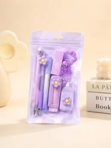 Set de papelería floral minimalista multifuncional de 7 piezas - Accesorios para el cabello para volver a la escuela - Multicolor - Ver 4