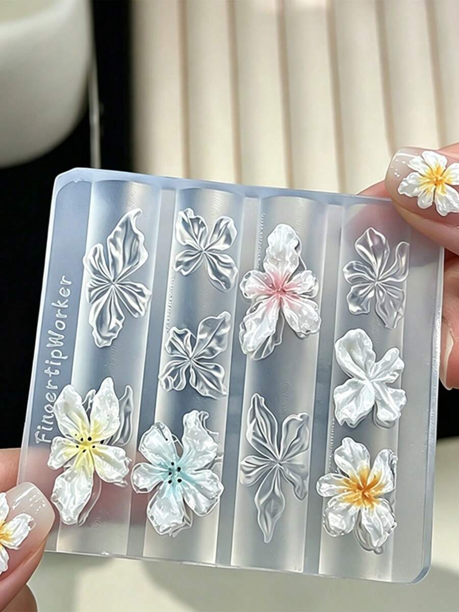 3D Flower Charms Nail Art Silicone Mold Plumeria & Butterfly Design Easy-To-Use Nail Mold Reusable Carving Mould For DIY Manicure Sculpting Tool