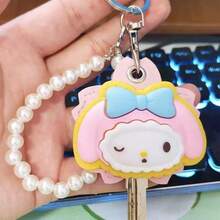 SANRIO (授權) - 三麗鷗 Hello Kitty 可愛卡通鑰匙圈、迷你鑰匙圈保護套、交通卡保護套、水滴形與圓形卡片保護套、社區電梯卡保護套、情侶鑰匙圈、情侶鑰匙圈保護套、理想節日禮物 - kitty貓+珍珠鍊 - 查看 4