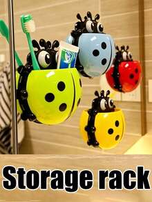 Portaspazzolino da parete carino a forma di coccinella a sette macchie con coperchio, organizer da bagno senza foratura, struttura robusta e durevole, design indipendente salvaspazio, scatola portaoggetti multifunzionale da bagno adatta anche come organizer da piano d'appoggio, compatibile con spazzolino elettrico, dentifricio, rasoio e altri articoli, design con parte superiore aperta, adatto per bagno, dormitorio scolastico e camper - Multicolore - Visualizzare 1