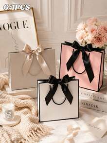 6/1pc Party Gift Bags With Ribbon, Portable Paper Gift Bags, Birthday Gift Bags, Wedding Party Gift Bags, Suitable For Wedding Bridesmaid Gifts, Party Gift Bags - Multicolor - View 1