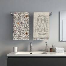MEMNUN 2件裝復古線條野花 Home Sweet Home 印花廚房巾 15.75*23.62in(40*60cm)/ 17.71*27.56in(45*70cm) 柔軟超細纖維材質 洗碗布 清潔布 手巾 廚房浴室日常家居裝飾 適合廚房與餐廳裝飾 全季節適用 - 彩色 - 查看 9