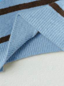 Women's Winter Top,Colorblock Striped Long Sleeves Collared Sweater,Knit Pullover For Casual Daily Street Wear,Preppy Style Back-To-School Outfits - Blue - View 4