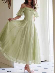 Women Elegant Graduation Dress Evening Party Prom Spaghetti Strap Robe Chic Wedding Guest Slim Beach Outfit Birthday Sage Green Summer - Olive Green - View 6