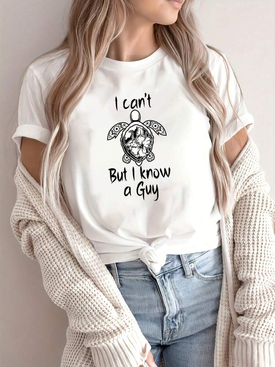 Casual T-Shirt With Letter Print - 白色 - 查看 1