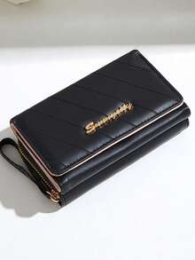 New Korean Style Minimalist Portable Multi-Slot Cute Coin Purse Unisex Three-Fold Short Wallet - Black - View 1