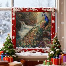 1 Set 36*36cm/14.17*14.17inch Peacock Cross Stitch Kit (Semi-Finished), DIY Art Needlework Material, 11CT Cross Stitch Decorative Painting, Creative Handmade Gift. Full Set Home Decor Printed Cross Stitch Craft, Suitable For Home Decor Knitting Art. Frame Not Included - Peacock - View 3