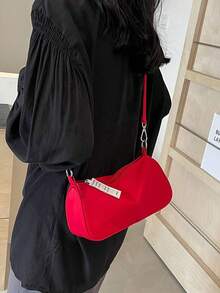 女款時尚尼龍休閒包，韓系清新女孩腋下包，通勤斜背小方包，婚禮包 - 紅色 - 查看 3