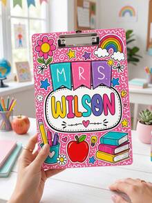 1pc Customized Teacher Name Whiteboard, Colorful Graffiti Rainbow Apple Floral Decor Whiteboard, Teacher Appreciation Gift, Back To School Gift, Classroom Whiteboard, Teacher Gift, Elementary Teacher Year-End Gift, Classroom Essential - Multicolor - View 7