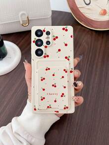 Funda de teléfono Pure Android Series #1 blanca de TPU con estampado de cerezas estilo femenino, ranura para tarjeta, 2 en 1, protectora de cobertura completa, a prueba de polvo y agua, carcasa blanda, versátil y personalizada, compatible con Galaxy S26 S25 S24 S23 S22 S21 S20 Plus Ultra FE y Galaxy A56 A55 A54 4G 5G - Multicolor - View 3