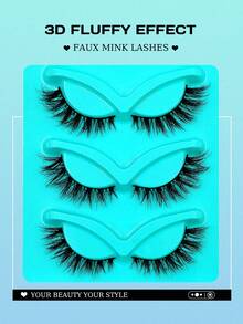 3/6 Pairs Natural Lashes Fox Eye Lashes 3D False Eyelashes Soft&Fluffy Faux Mink Lashes Portable Strip Lashes,Suitable For Beginners To Use Eyelashes,Reusable Eyelashes Daily Wear Makeup - 黑色 - 查看 3
