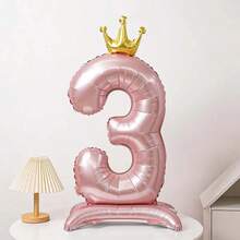 1pc 42 Inch Pink Crown Number 0-9 Balloon - Standing Foil Birthday Decoration, Suitable For Anniversary, Adult Celebration, Halloween Decoration, Christmas Decoration, Animal Theme Birthday Party Setup, Balloon, Birthday Backdrop, Reusable Balloon Garland, Party Supplies, Event Planner, Party Organizer - Pink Crown Standing Number - View 4