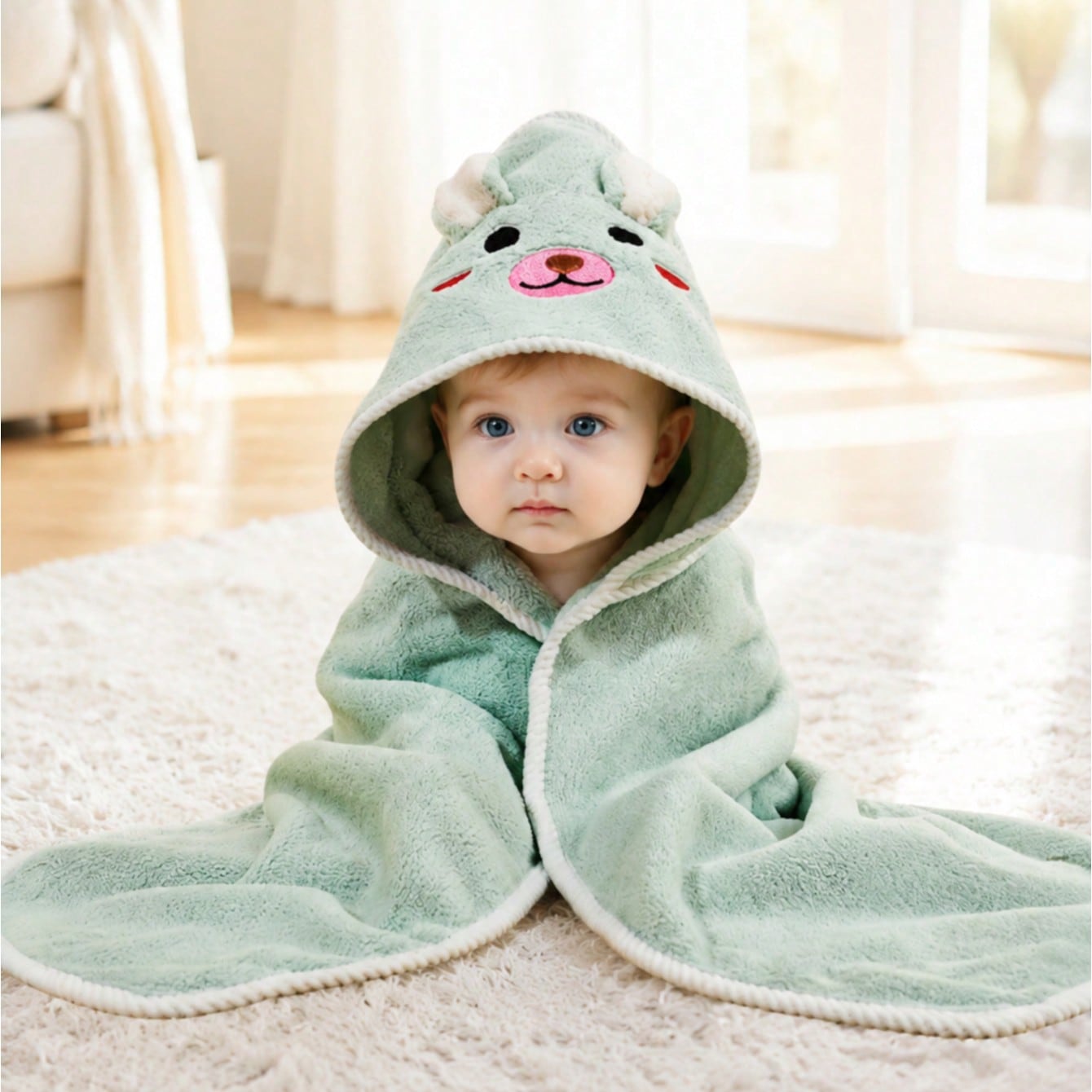 1 pezzo Asciugamano con cappuccio unisex per neonati con viso di animale, asciugamano con cappuccio per neonati con design animale unico, asciugamano