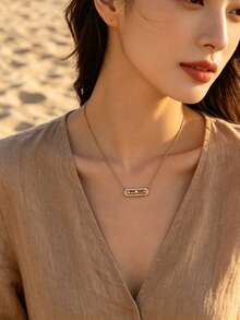 Geometric Rectangle Zirconia Pendant Necklace, Titanium Steel Gold Plated, Adjustable Hypoallergenic Women Jewelry Gift - Rolling Diamond Necklace - View 2