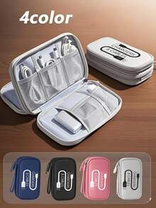 便攜式數據線收納袋，卡通「CHARGERS& CABLES」字母圖案，適用於行動硬碟、行動電源、耳機、充電器、手機殼、無線藍牙耳機，適合商務旅行、學校、大學、辦公室、返校用品，大學生必備充電器收納/線材收納/行動電源/手機充電器，女性禮物，教師節，返校季 - 彩色 - 查看 4