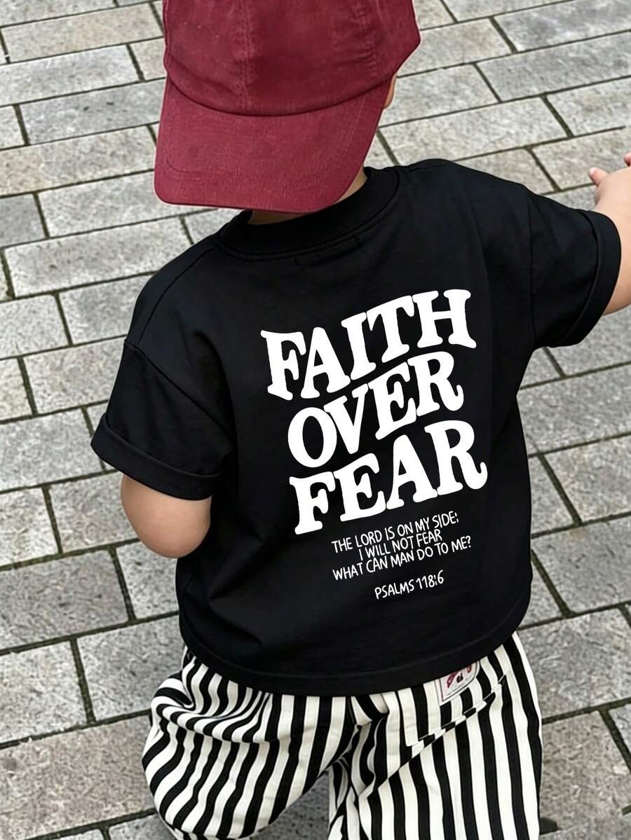 Boys' & Teens' Round Neck Short Sleeve T-Shirt For Summer - Comfortable Tee For Outdoor Adventure Lovers! Graphic Tee With "Faith Over Fear" Design