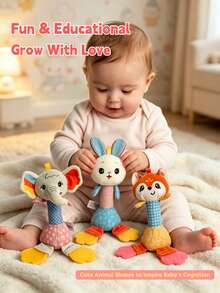 Sonajero para bebé, sonajero suave de mano con papel crujiente, juguete interactivo colorido para el vínculo entre padres e hijos, regalo para bebé - Multicolor - Ver 5