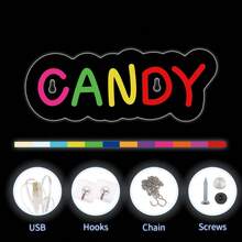 CANDY 霓虹燈,多色 LED USB 可調光霓虹燈牆面裝飾,甜美美學霓虹燈,女孩獨特生日禮物,糖果店甜點咖啡廳 & 青少年臥室牆面藝術裝飾 - CANDY - 查看 10