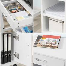 SoBuy FBT106-W Druckertisch mit Schublade und Tür Aktenschrank Rollcontainer mit Fächern Bürowagen Beistellwagen Bürocontainer weiß BHT ca: 50x75x40cm - Weiss - Übersicht 6