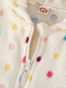 Young Girls' Autumn/Winter Cute Sweet Fuzzy Thermal Lined Warm Jacket, Colorful Polka Dot Front Zipper Design Hooded Coat, Skin-Friendly Soft - Apricot - View 5