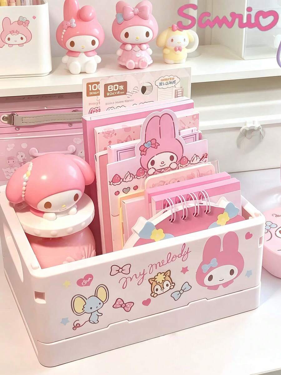 SANRIO Series Hello Kitty, My Melody, Kuromi, Cinnamoroll, Pom Pom Purin, Pochacc Series Foldable Desktop Storage Box, Multiple Styles Available, Portable, Leak-Proof, Also Suitable For Desktop Decoration, Foldable Desktop Display Stand, Suitable For Office, Camping - Multicolor - View 1