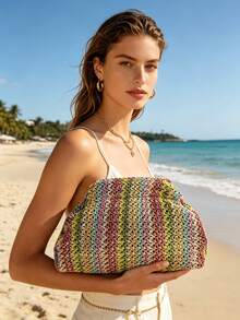Dedoo This Lady Is Holding A Woven Pleated Clutch Bag, The Pleats Are Light As Clouds, Fashion And Minimalist (Gift Bag Included) - Multicolor - View 3