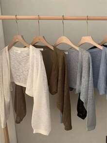 夏の婦人服コーナー：夏の韓国ファッション婦人服、フレンチスタイルのショート丈カーディガン、アイスシルクニットの日焼け止めカーディガン、薄手のショール、夏の新作、多用途デザイン、個性的なアウターウェアトップス、カバーアップ。 - コーヒーブラウン(1枚入り) - チェックする 3