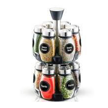 Revolving Spice Rack Organizer Countertop, Spinning Spice Storage Rack Tower Organizer With 6/12 Empty Jars, Rotating Spice Holder Shelf Seasoning Rack Shelf, Spice Seasoning Bottle Organizer - Black - View 2