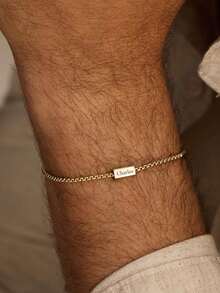 Customized Name Bracelet, Personalized Stainless Steel Black Silver Custom 1-8 Engraved Name Jewelry, Personalized Name Bracelet, Men's Bracelet, Father's Day Gift, Boyfriend Gift, Personalized Name Bracelet Suitable For Dad, Grandpa, Uncle, Husband - Multicolor - View 10