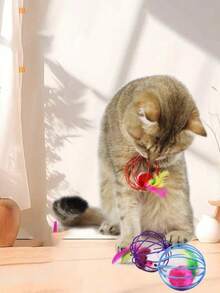 1/4pcs Colorful Cage Mouse Cat Toys With Feathers, Interactive Rolling Ball And Plush Mouse Set, Cat Boredom Relief Self-Play Toys, Keep Your Cat Entertained For Hours - Mouse Toy - View 6