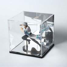 Caja de acrílico transparente, caja de exhibición práctica a prueba de polvo para figuras, modelos y coleccionables, exhibición de escritorio - Fondo negro + acabado espejo - Ver 3