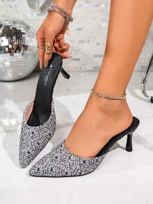 Women's High Heel Sandals, Colorful Rhinestone Studded Stiletto Heel Mules, Party & Date Night Out Shoes - Black - View 7