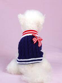 1PC Pet Clothes Small Dog Puppy Cute Simple Solid Color Versatile Spring/Autumn Warm Navy Sweater - Blue - Blue - View 2