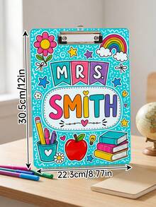 1pc Customized Teacher Name Whiteboard, Colorful Graffiti Rainbow Apple Floral Decor Whiteboard, Teacher Appreciation Gift, Back To School Gift, Classroom Whiteboard, Teacher Gift, Elementary Teacher Year-End Gift, Classroom Essential - Multicolor - View 3